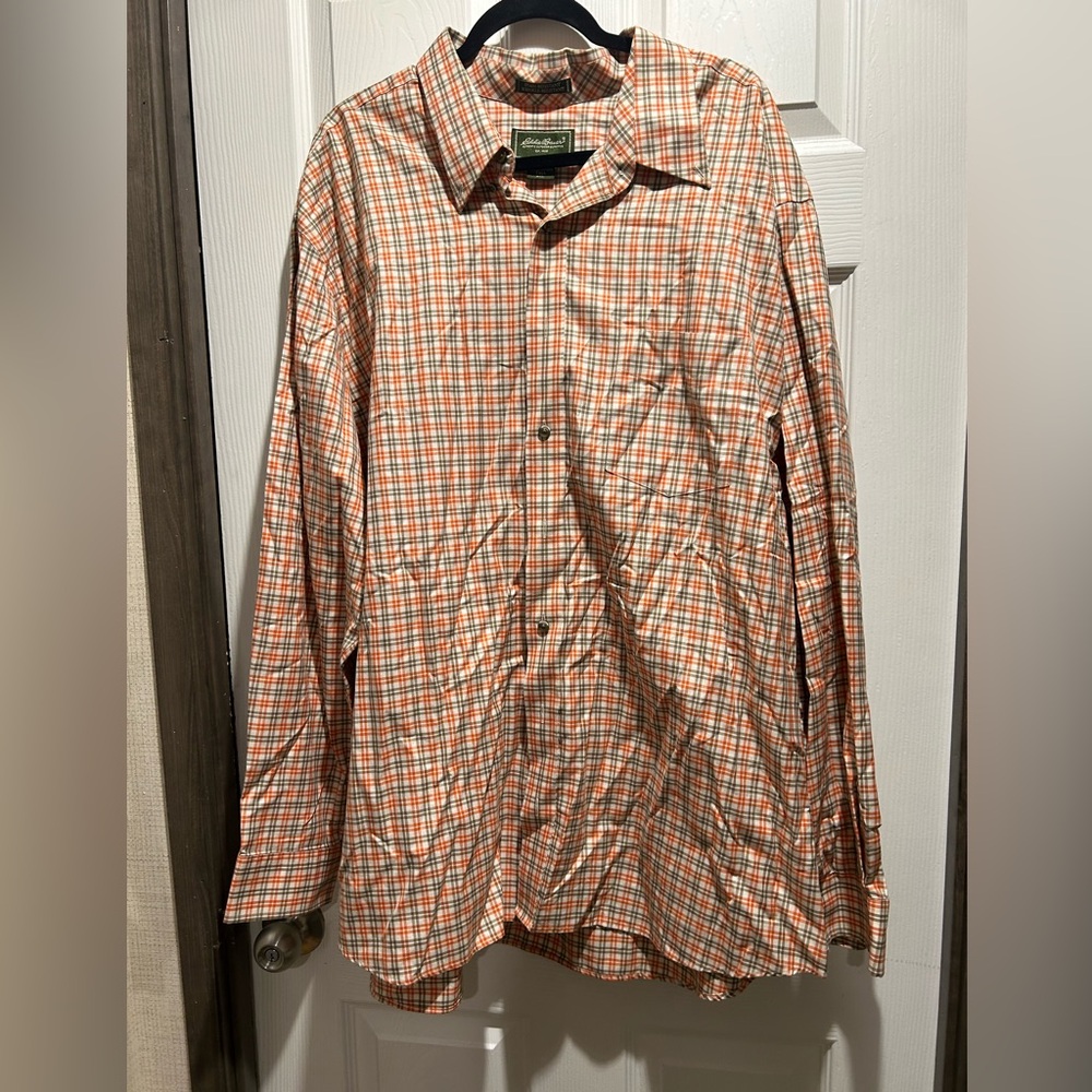 Eddie Bauer Men's Orange Checkered Shirt